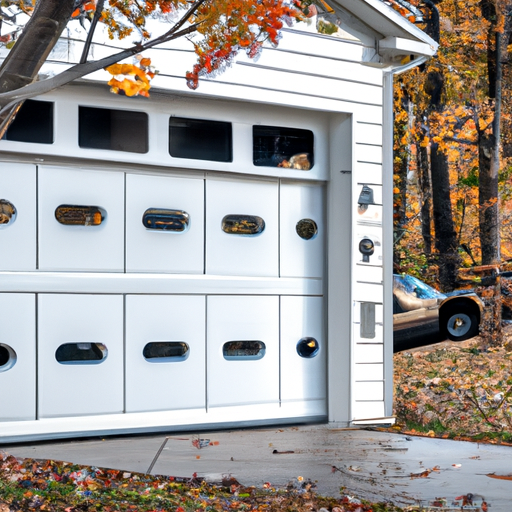 Suburban South Orange driveway with modern sectional garage door partially open showing panels and hardware.