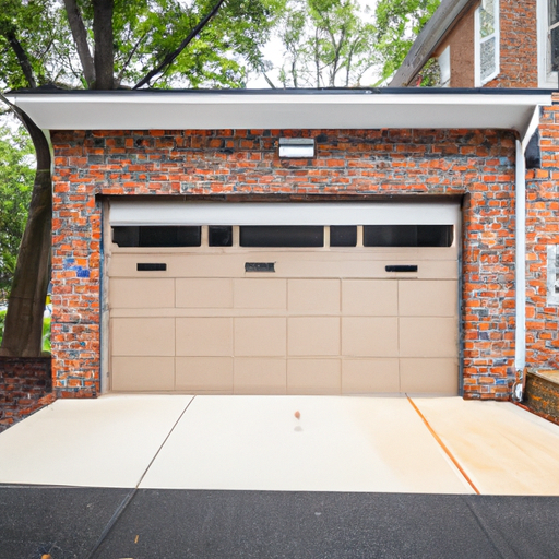 Residential garage in South Orange with a modern sectional door partially open and a visible smart opener unit.