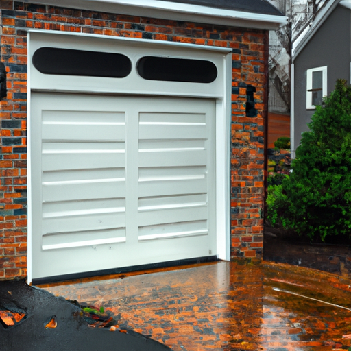Suburban South Orange home exterior showing a modern insulated garage door with smart keypad in late autumn light.
