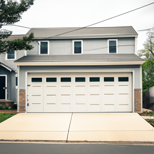 Modern steel garage door on a South Orange, NJ suburban home with driveway visible under overcast daylight.