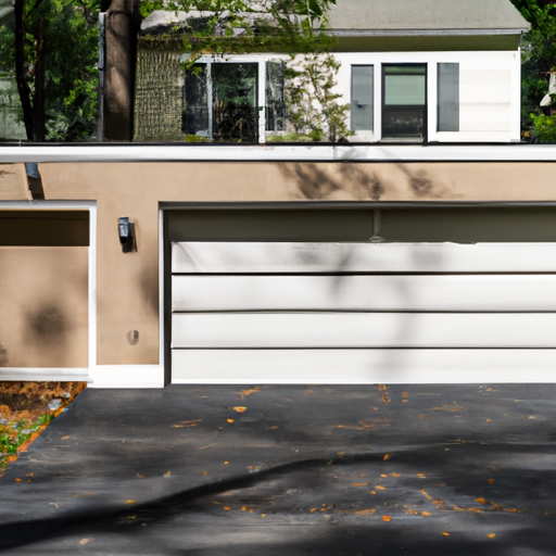Suburban South Orange residential garage door with driveway and seasonal trees, daylight editorial view